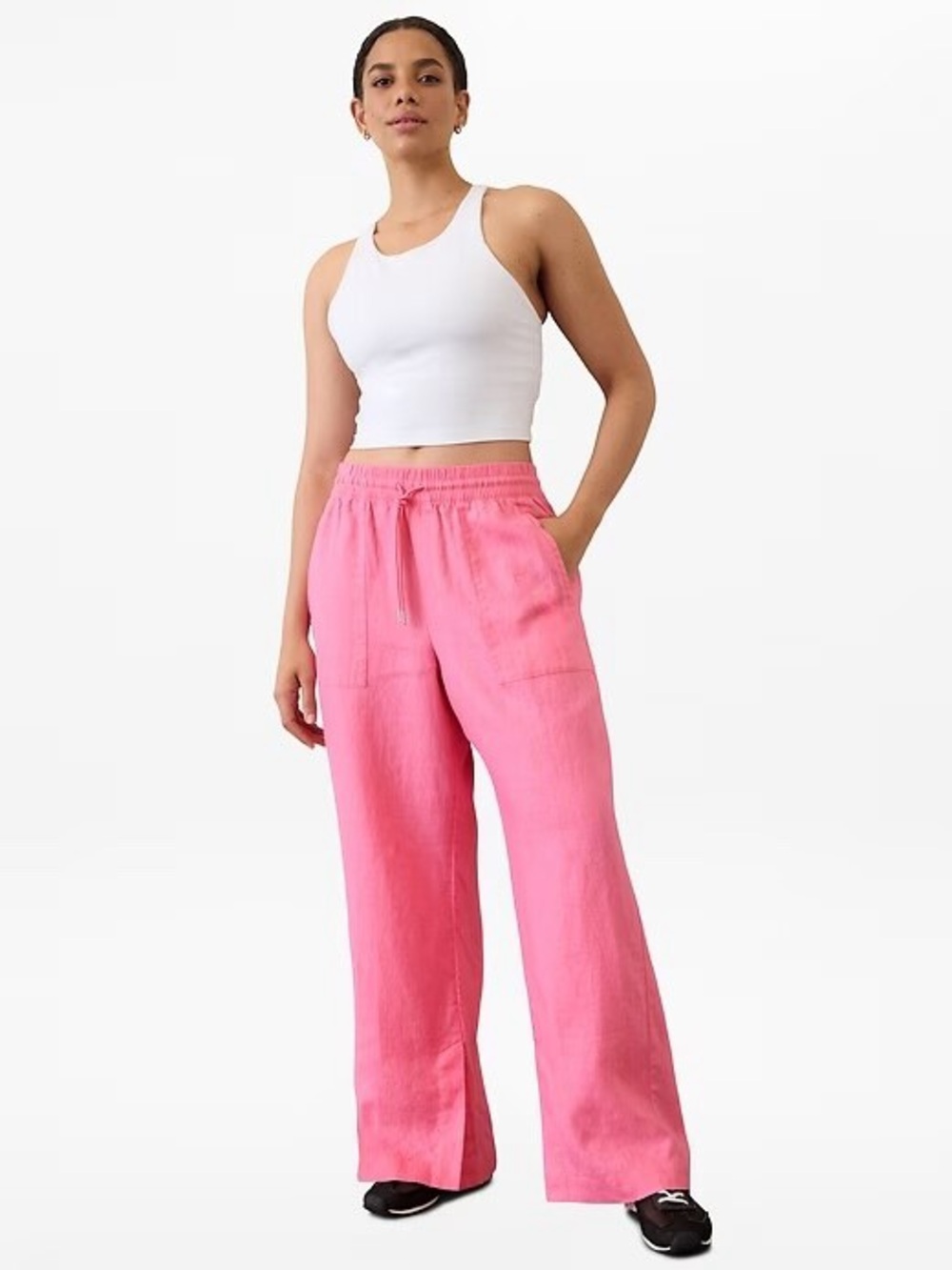 Athleta Retreat Linen Wide Leg Pants XL Raphanus Pink High Rise 100% Linen